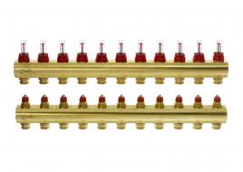 Колектор Danfoss FHF 11 + 11 з ротаметрами, латунний