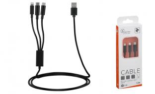 Кабель 2E USB 3 in 1 Micro/Lightning/Type C, 5V/2.4A, 1.2m, Black