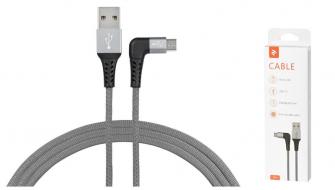 Кабель 2E USB 2.0 to Micro USB right angle Round fabric, 1m