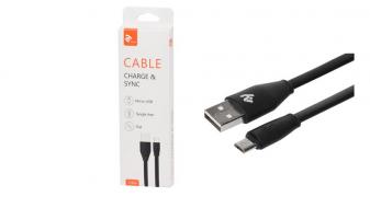 Кабель 2E USB 2.0 MicroUSB Data/Charge Flat 1.5m, Black