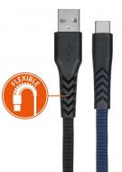 Кабель 2E USB 2.0 to Type-C Flat fabric, black/blue, 1m