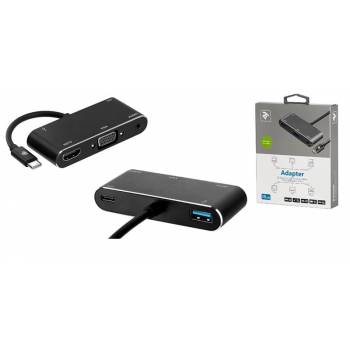 Адаптер 2E Type C to USB 3.0+AUX+HDMI+VGA+USB Type C, 0.15m, black