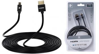 Кабель 2Е HDMI 1.4 (AM/microAM), Slim, High Speed, Alumium, black, 2m