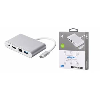 Адаптер 2E Type C toUSB 3.0+Gigabit Ethernet+HDMI+USB Type C, 0.15m, silver