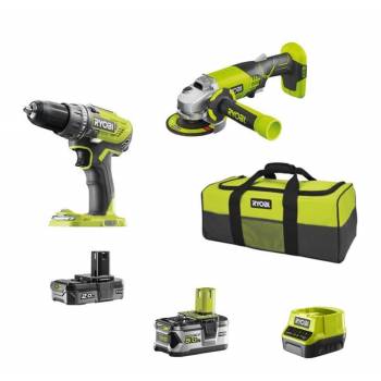 Набір інструменту Ryobi ONE+ R18DDAG-252S: шуруповерт R18DD3, КШМ R18AG