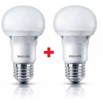 Комплект ламп світлодіодних Philips LEDBulb E27 5-40W 230V 3000K A60 Essential (1+1)