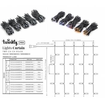 Smart LED Гірлянда Twinkly Pro Curtain AWW 250, AWG22, IP65, чорний