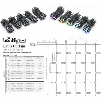 Smart LED Гірлянда Twinkly Pro Curtain RGB 250, AWG22, IP65, чорний