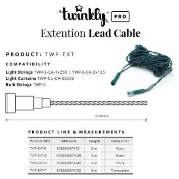 Подовжувач кабелю Twinkly Pro AWG22 PVC кабель, 5м,зелений
